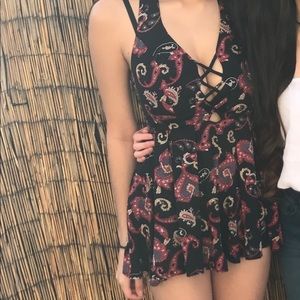 LF red and black paisley romper